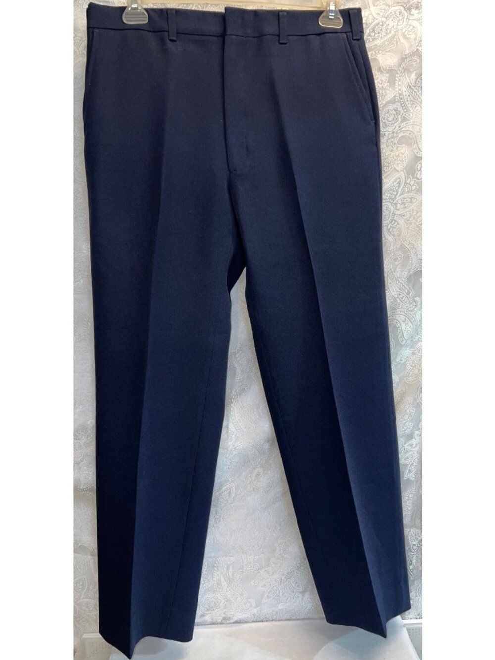 Haggar Mens Navy Chino Pants Magic Stretch Waistband Flat Front Classic Fit 34x3